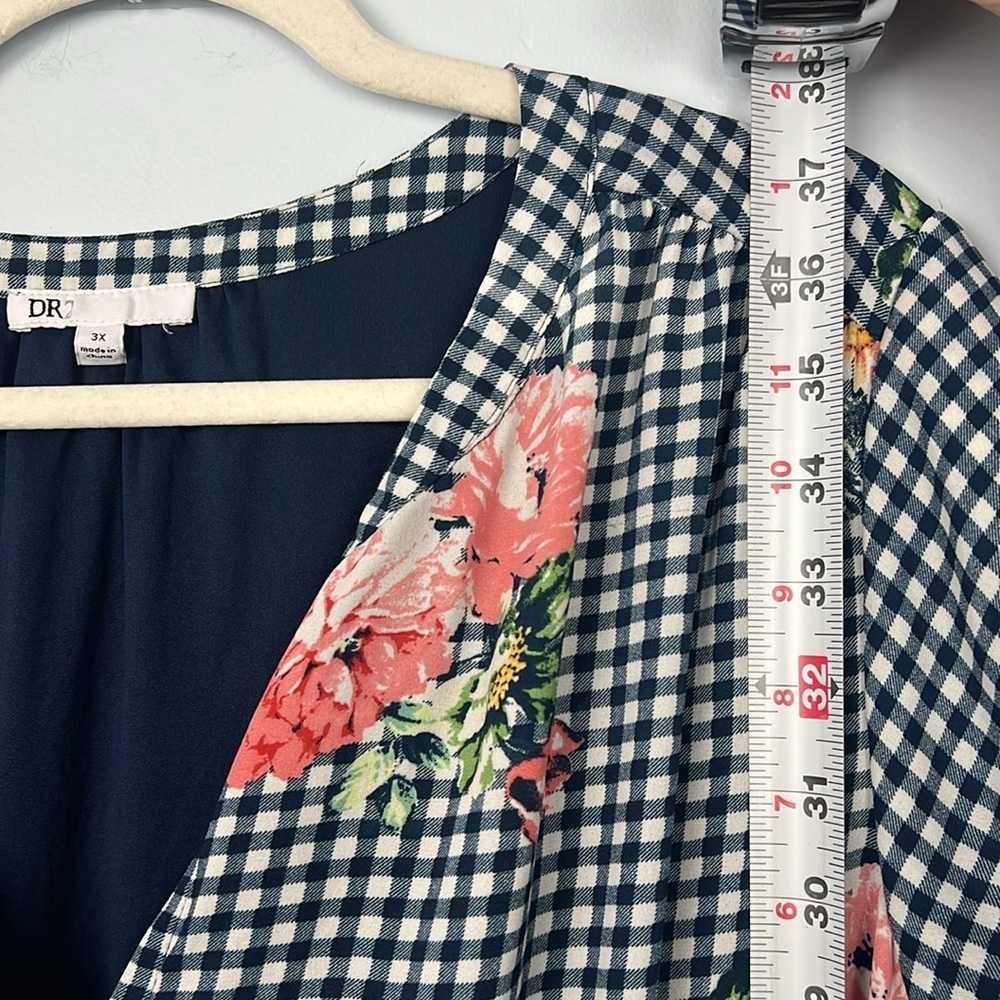 DR2 plus size 3X gingham and floral drawstring waist summer dress - Picture 7 of 9
